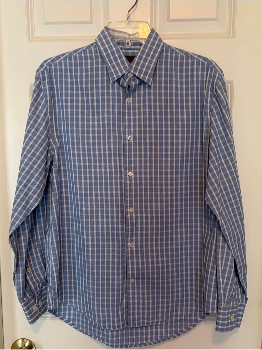 Perry Ellis Men's City Fit Blue Plaid Long-Sleeve Button-Up Shirt